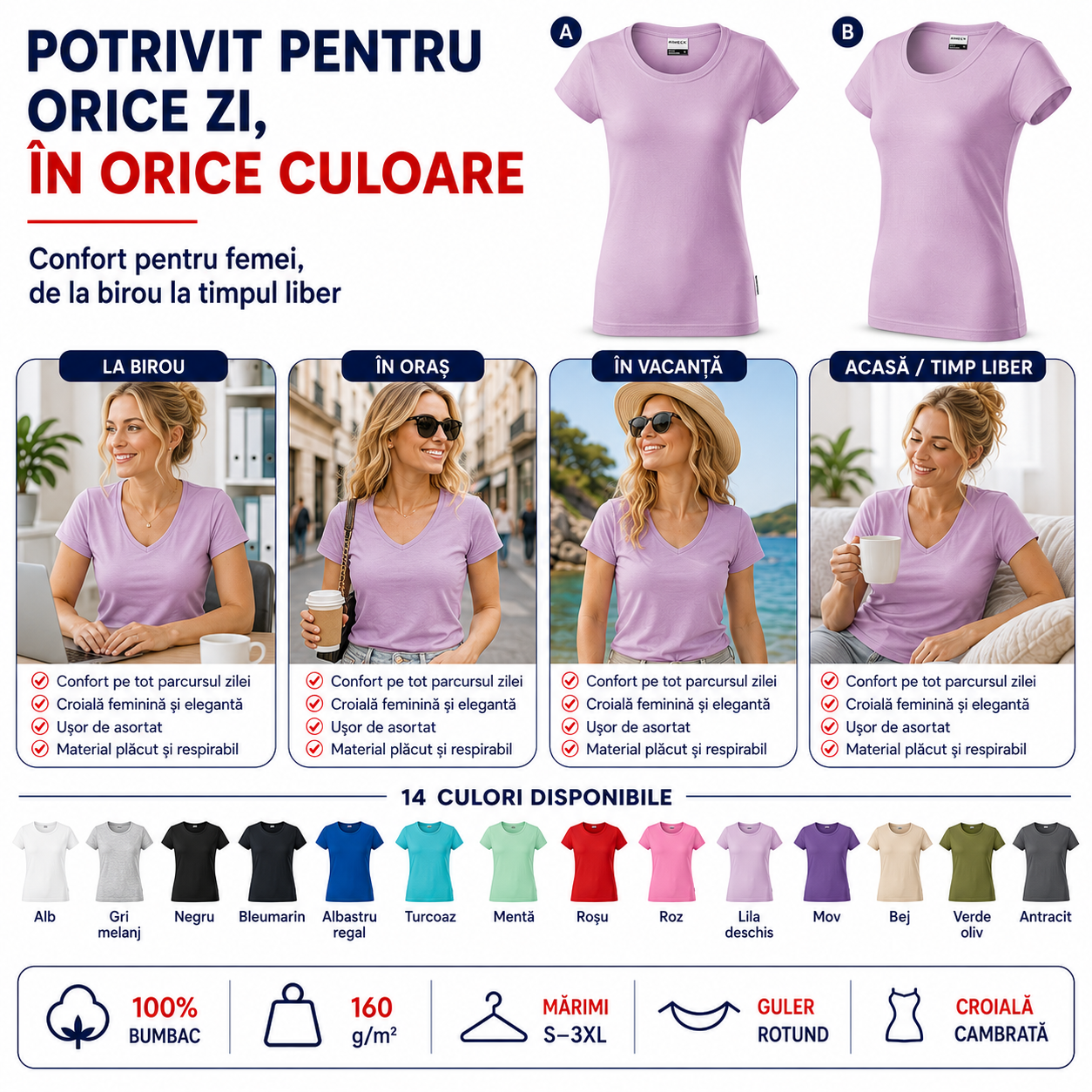 Tricou damă potrivit pentru birou, oraș, vacanță și timp liber